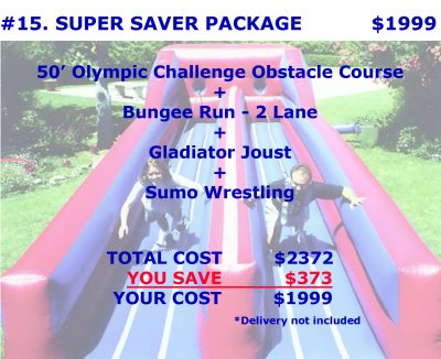 Super Saver Inflatable Obstacle Course Gladiator Joust Bungee Run Sumo Wrestling Rental Package Discount Party Rentals Cincinnati Ohio